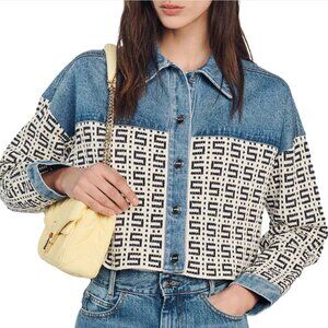 Sandro Monogram Cropped Denim Jacket